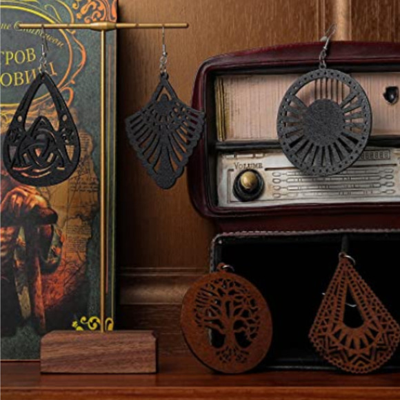 NEW Wood Earrings  BoHo Dangle Earring Lightweight Wooden Big Earrings Scroll - Picture 5 of 12